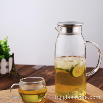 Pichet à boisson en verre transparent avec anse